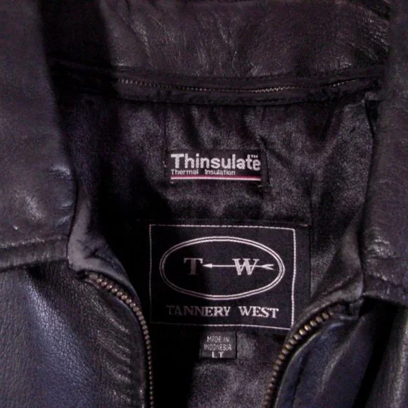 Vtg 90's Tannery West Black Leather Jacket Sz LT
